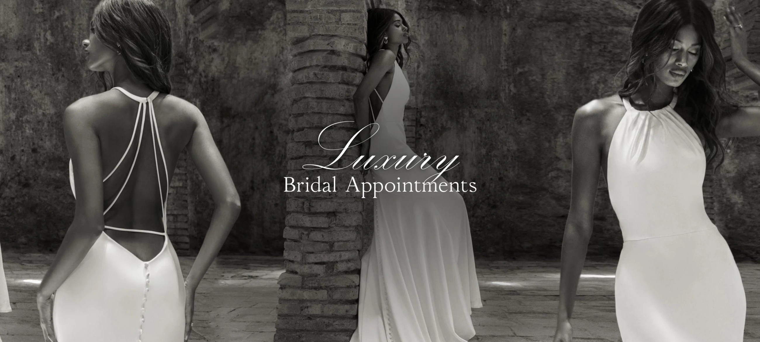 Model wearing a Wilderly Bride F366 gown desktop banner
