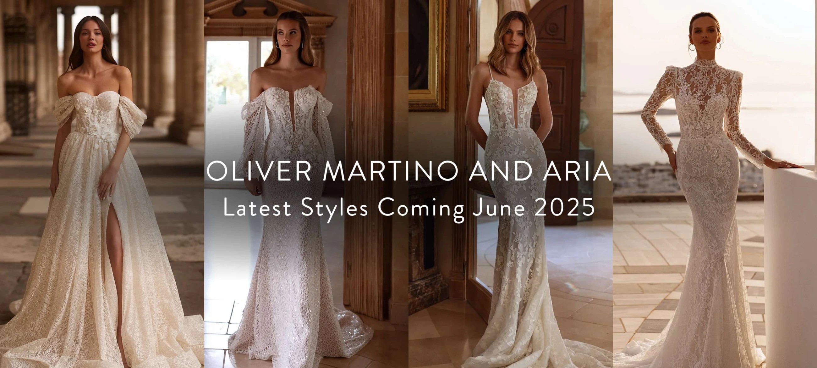 Models wearing Oliver Martino 200, 206 and Aria Bride 446, 471 gowns desktop banner