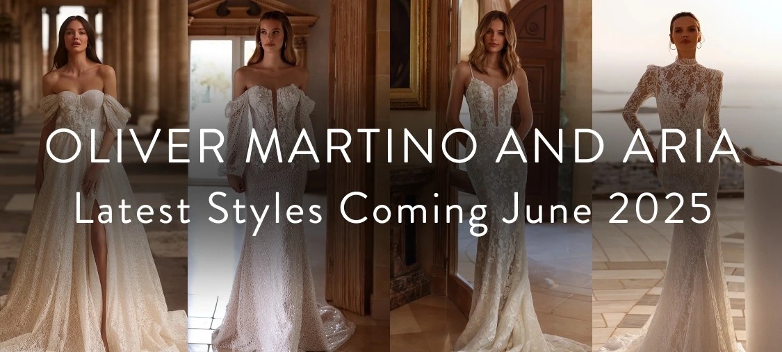 Models wearing Oliver Martino 200, 206 and Aria Bride 446, 471 gowns mobile banner